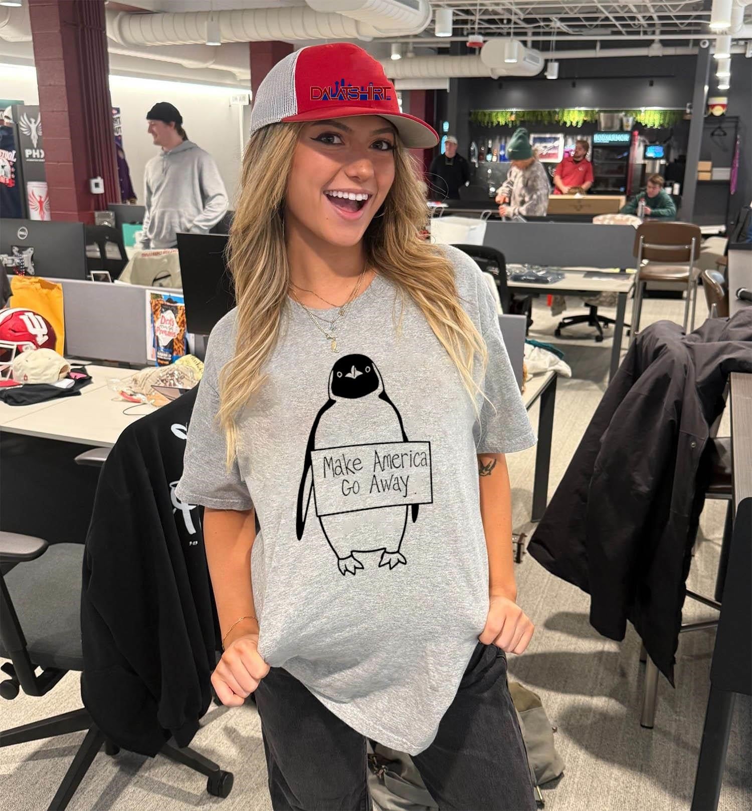 Make America Go Away Penguin Holding Protest Sign Graphic shirt