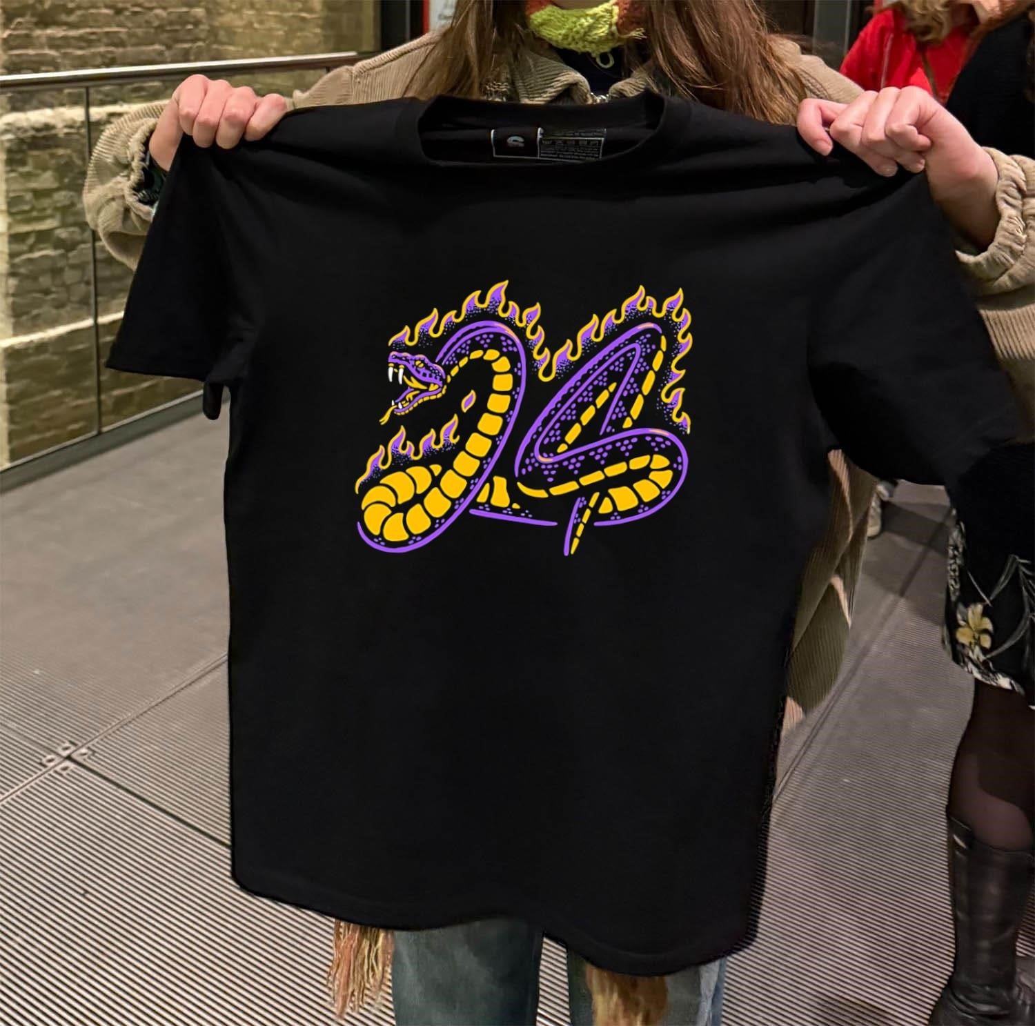 Mamba Mentality Purple Yellow Snake Flame Number 24 Tribute shirt