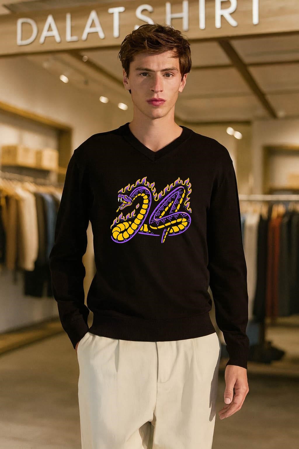 Mamba Mentality Purple Yellow Snake Flame Number 24 Tribute shirt