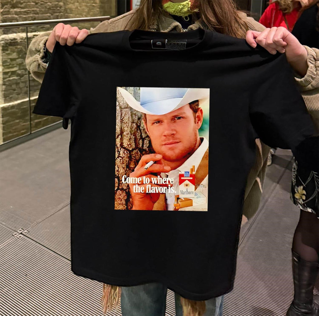 Marlboro Cowboy Come to where the flavor is Cigarette Pack shirt
