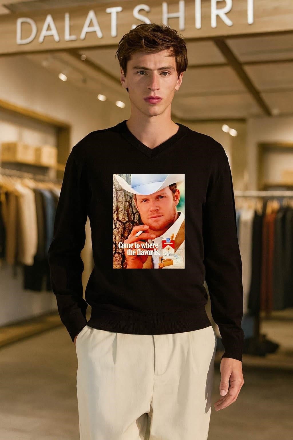 Marlboro Cowboy Come to where the flavor is Cigarette Pack shirt