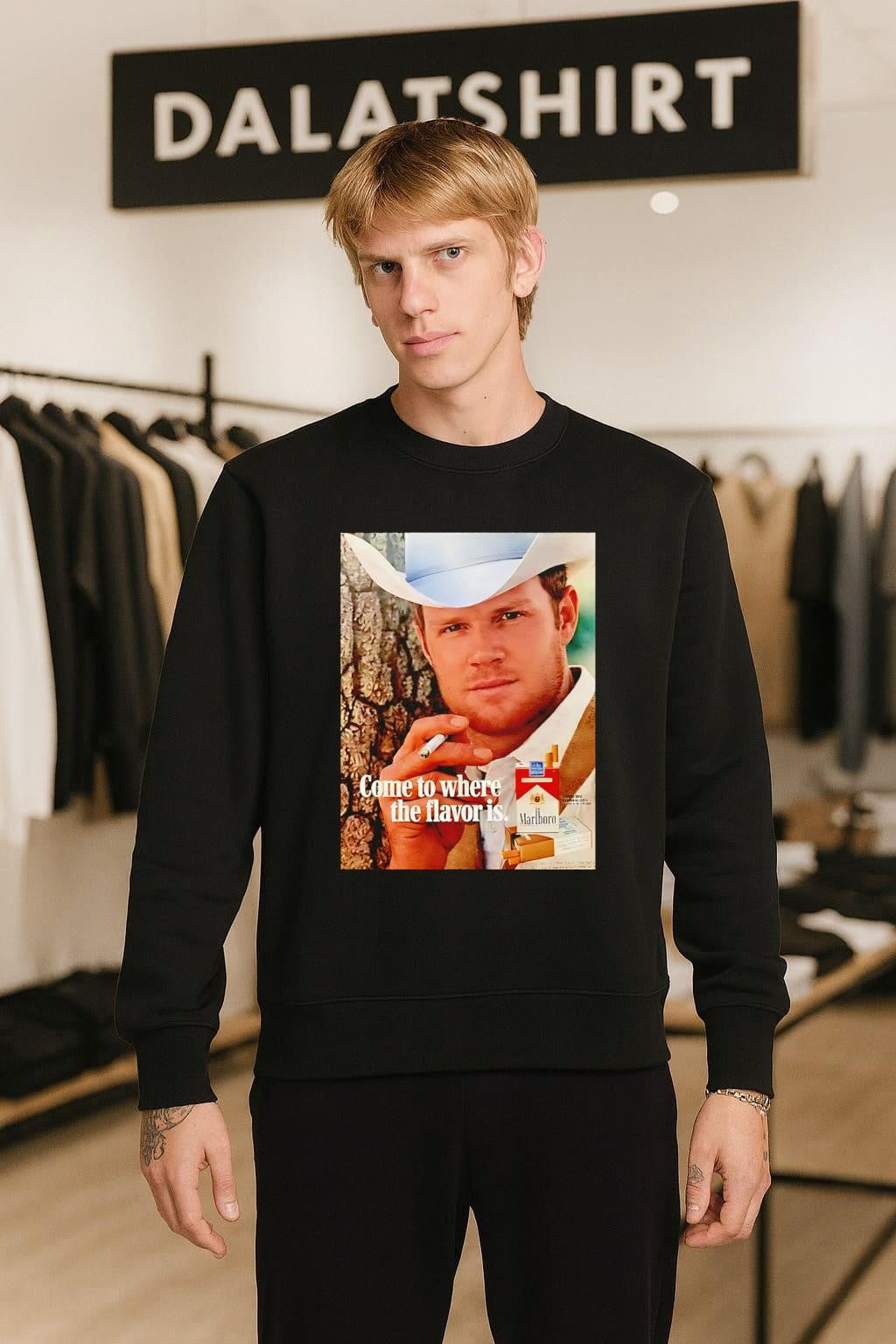 Marlboro Cowboy Come to where the flavor is Cigarette Pack shirt