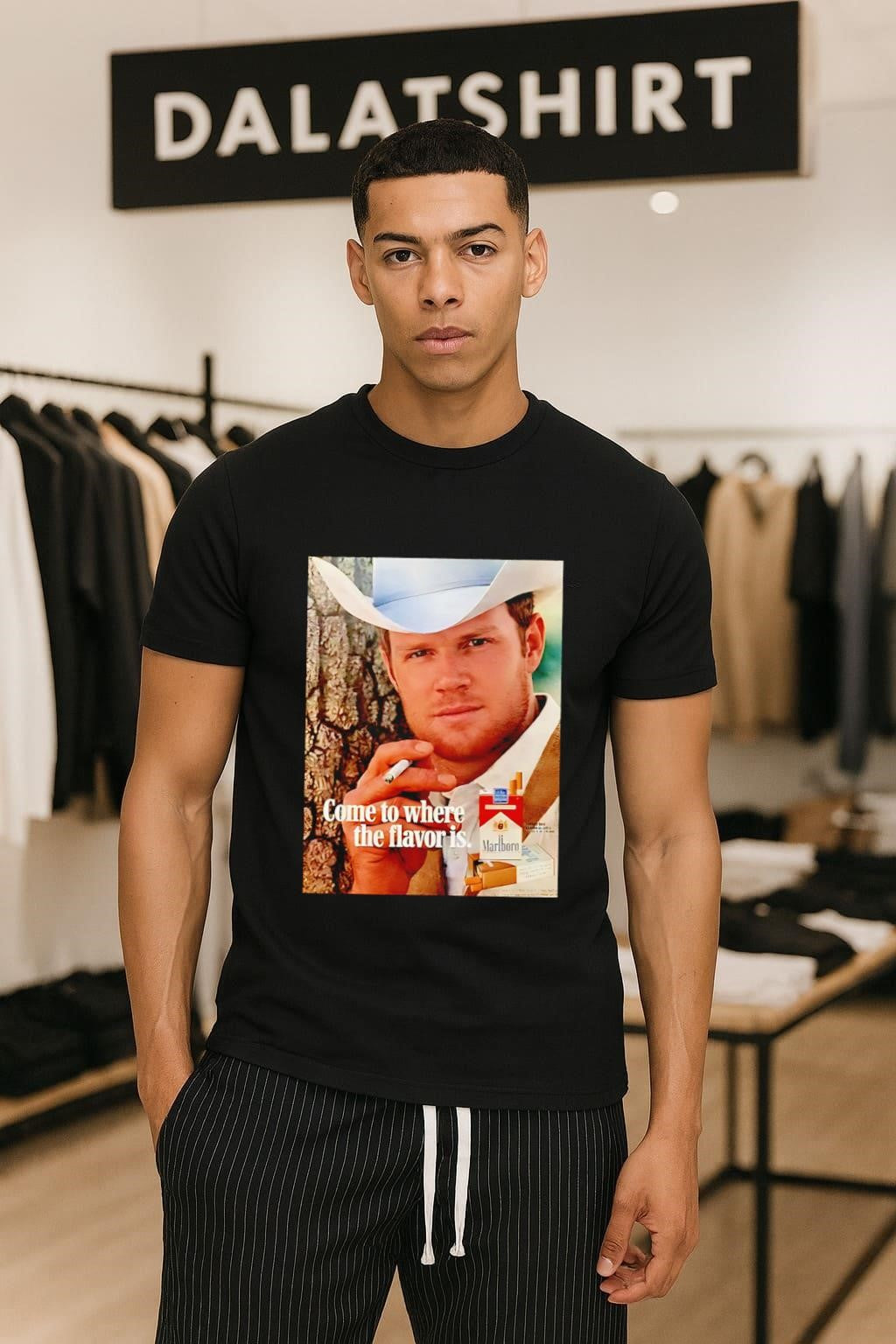 Marlboro Cowboy Come to where the flavor is Cigarette Pack shirt
