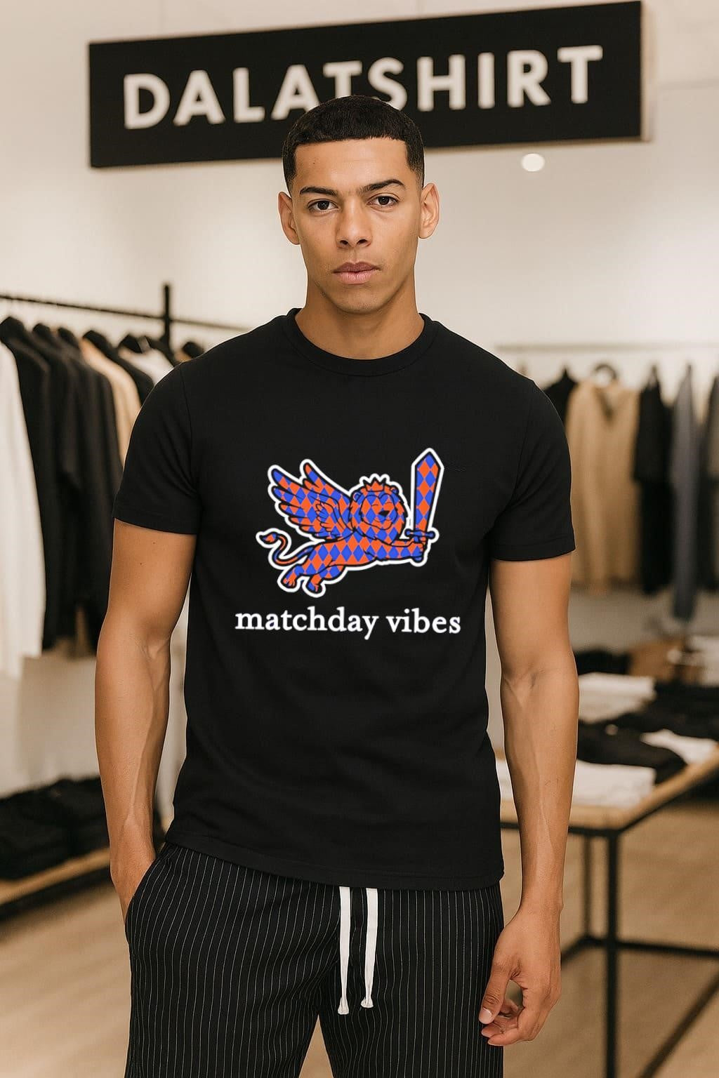 Matchday vibes winged lion with sword harlequin pattern shirt