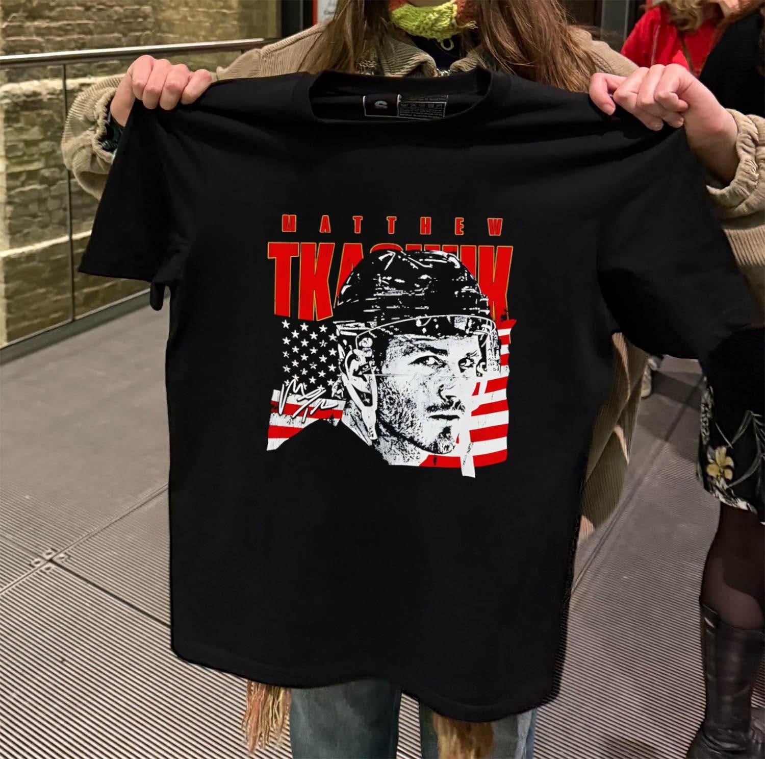 Matthew Tkachuk American Flag Signature shirt