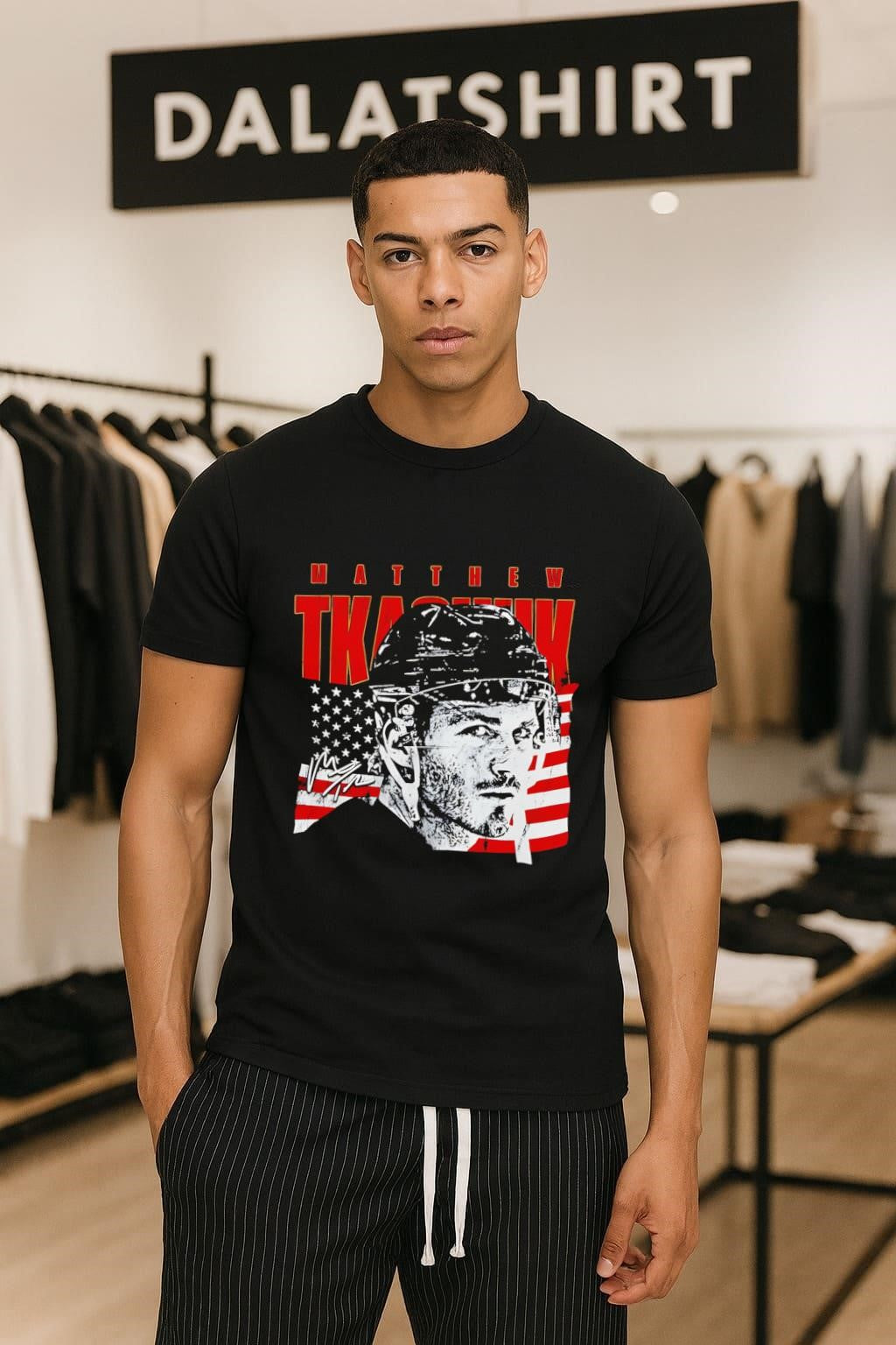 Matthew Tkachuk American Flag Signature shirt