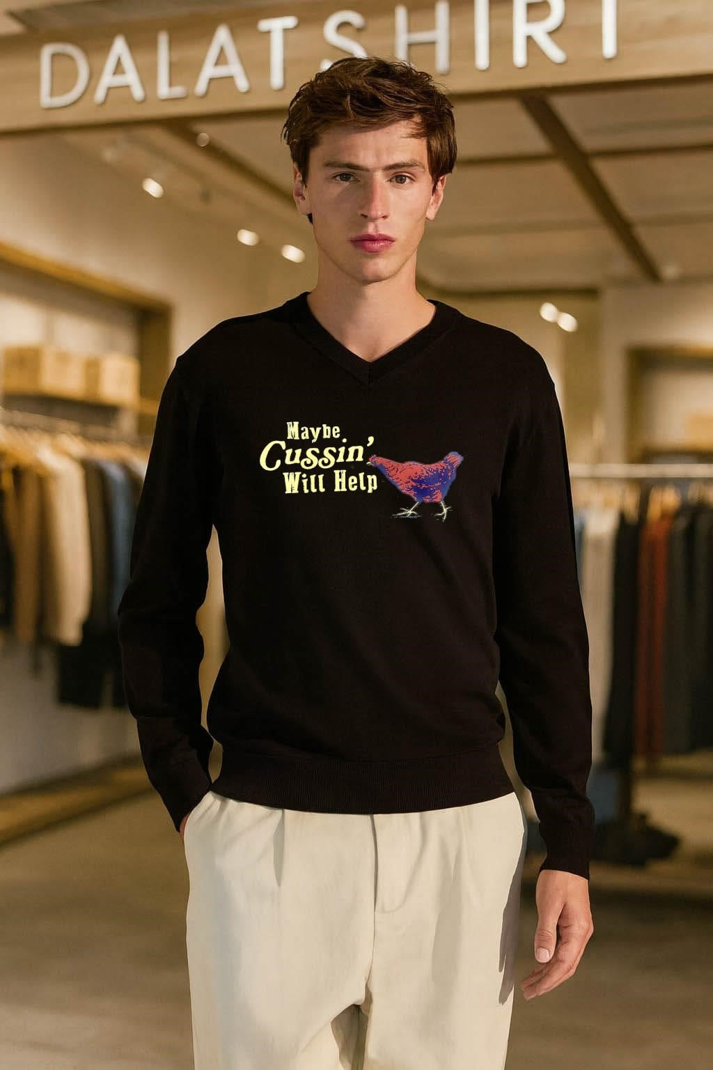 Maybe Cussin’ Will Help Brown Chicken Graphic shirt