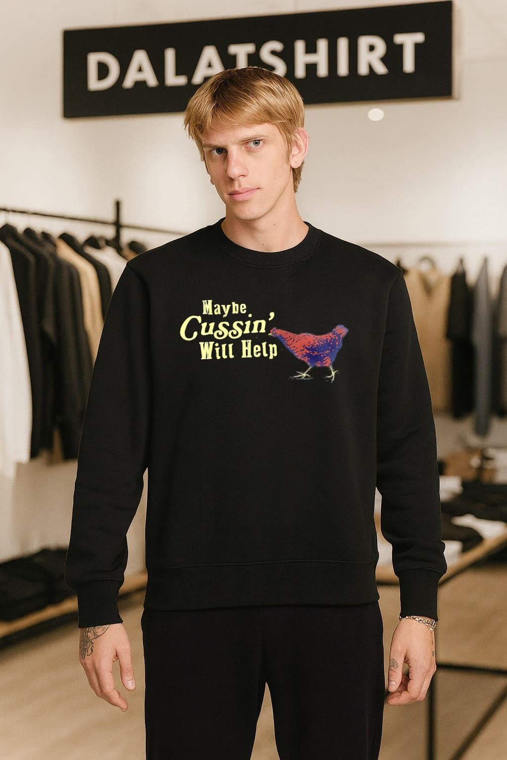 Maybe Cussin’ Will Help Brown Chicken Graphic shirt