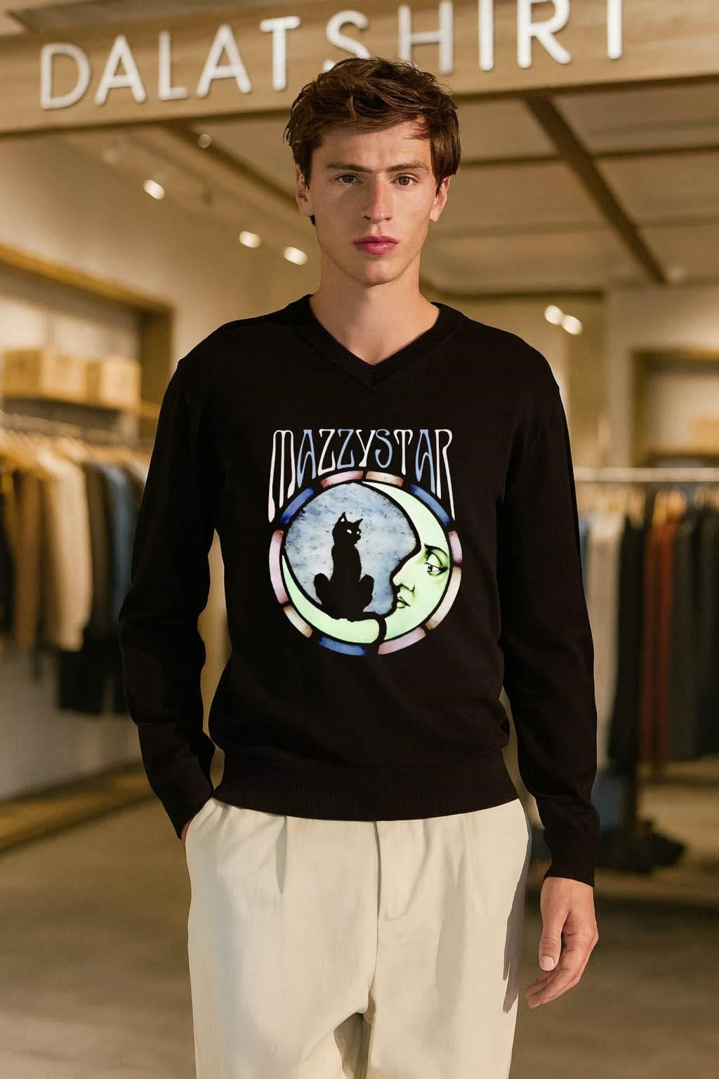 Mazzy Star Black Cat Moon Stained Glass Window Silhouette Crescent Moon shirt