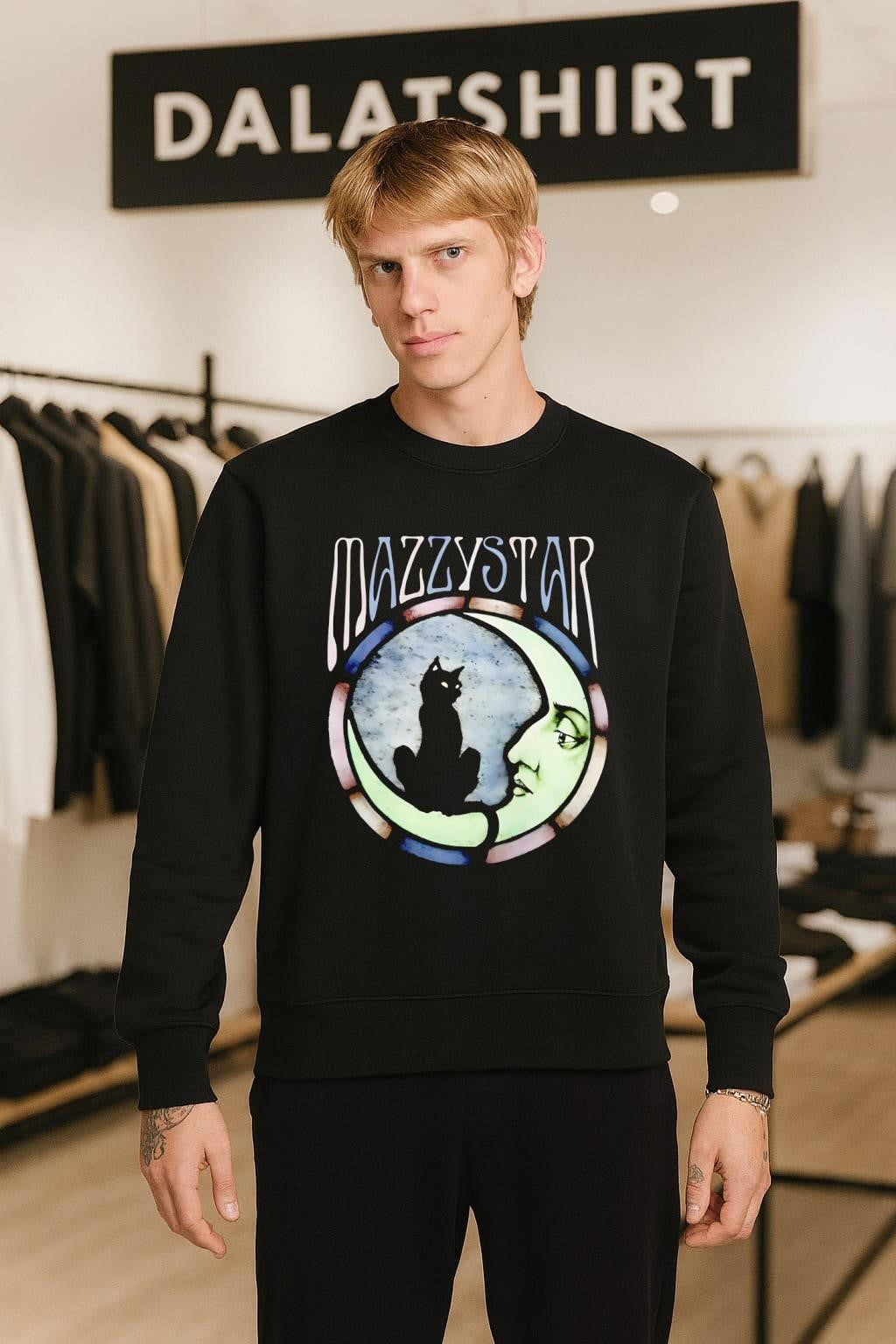 Mazzy Star Black Cat Moon Stained Glass Window Silhouette Crescent Moon shirt
