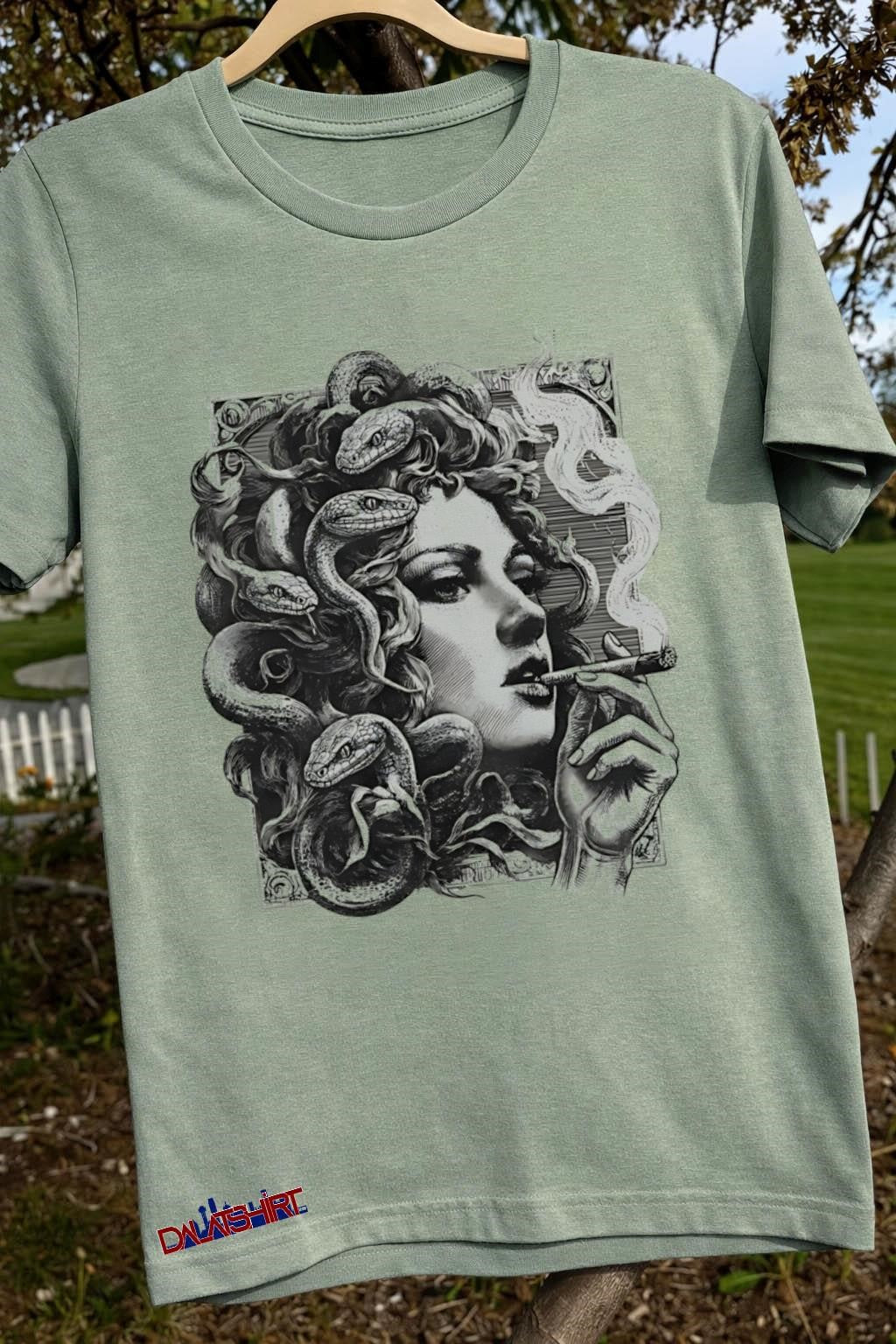 Medusa gorgon snake hair woman smoking a cigar shirt