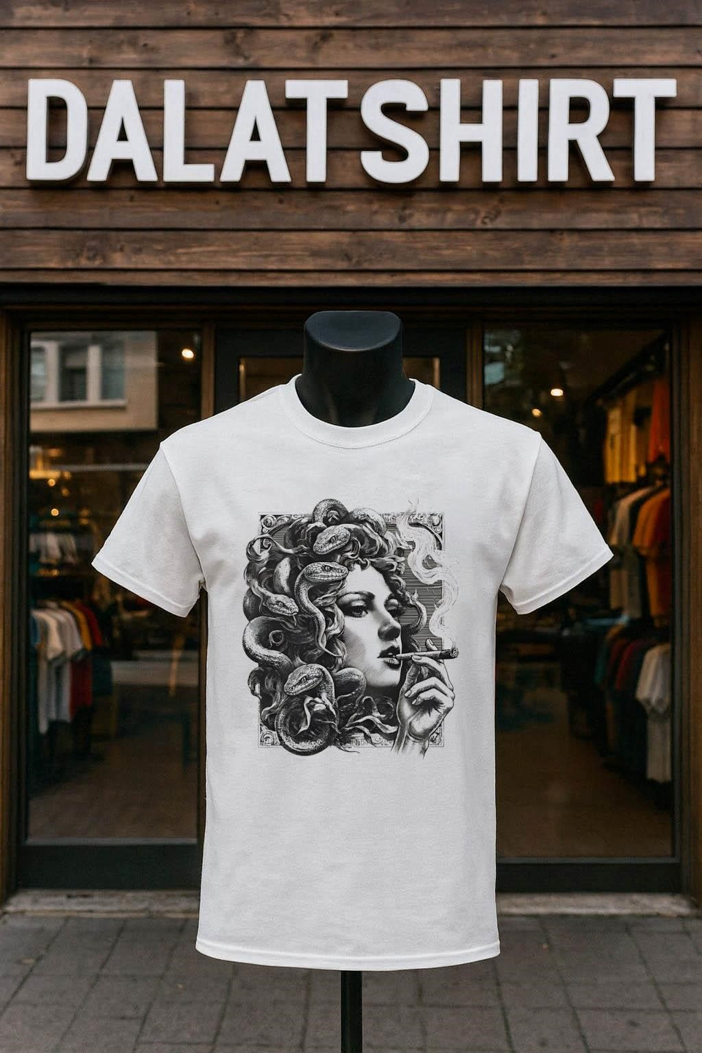 Medusa gorgon snake hair woman smoking a cigar shirt