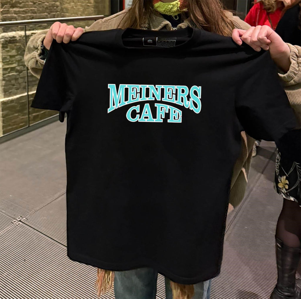 Meiners Cafe vintage curved teal lettering classic design shirt