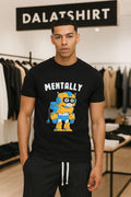 Mentally robot with spiral eyes and unplugged cord shirt