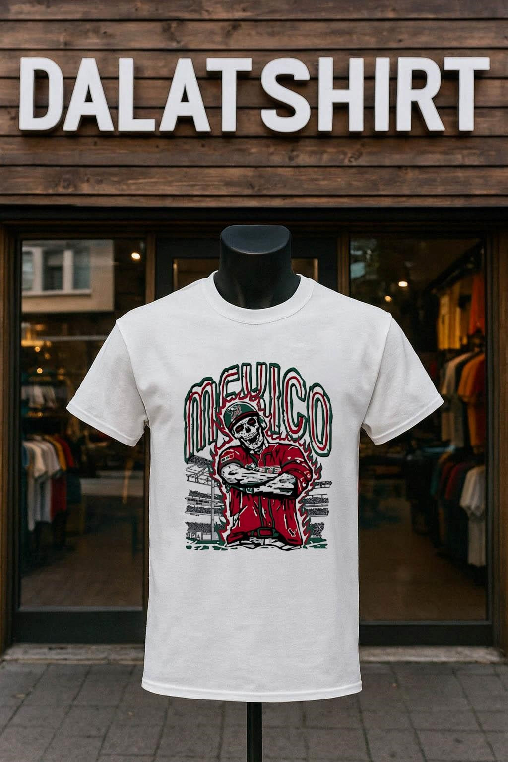 Mexico baseball skull player in stadium shirt