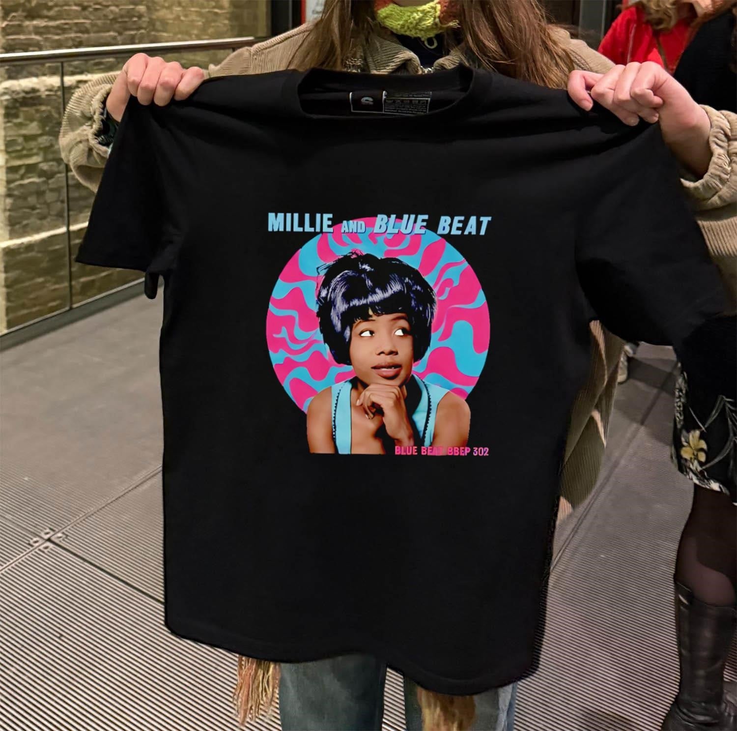 Millie And Blue Beat Girl Portrait Pink Swirl Circle shirt