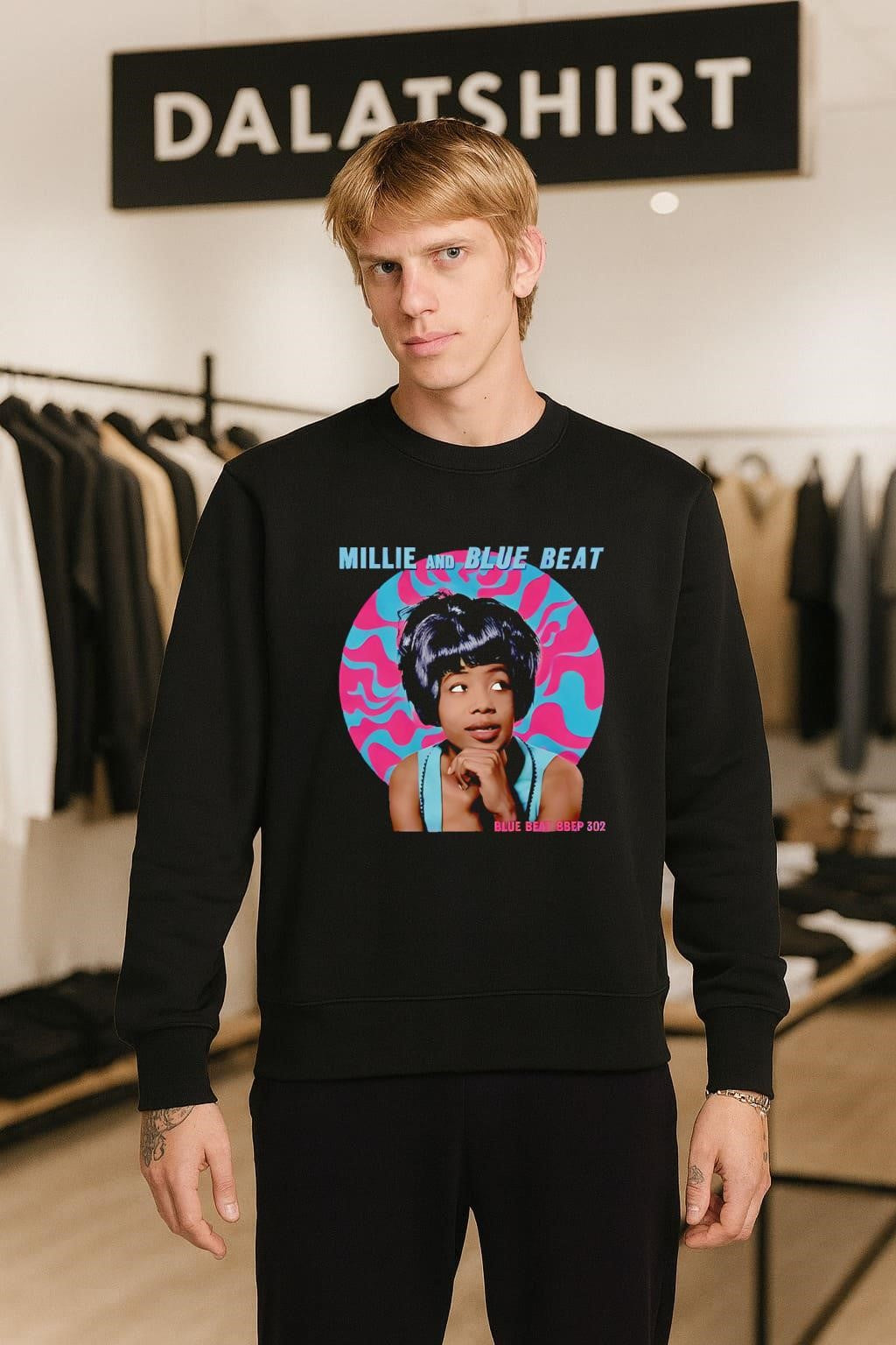 Millie And Blue Beat Girl Portrait Pink Swirl Circle shirt