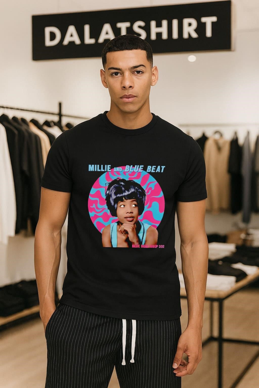 Millie And Blue Beat Girl Portrait Pink Swirl Circle shirt