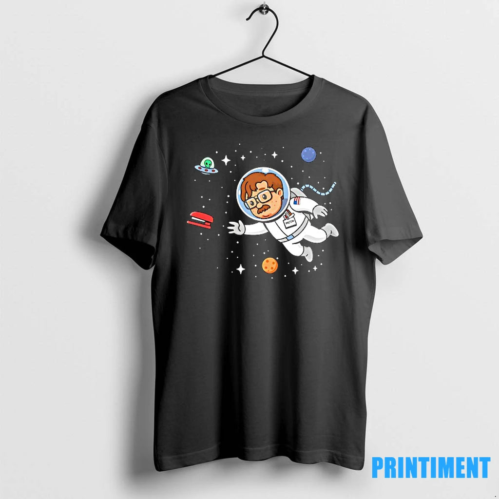 Milton Waddams From Office Space As An Astronaut Chasing His Red Stapler In Space Tshirts