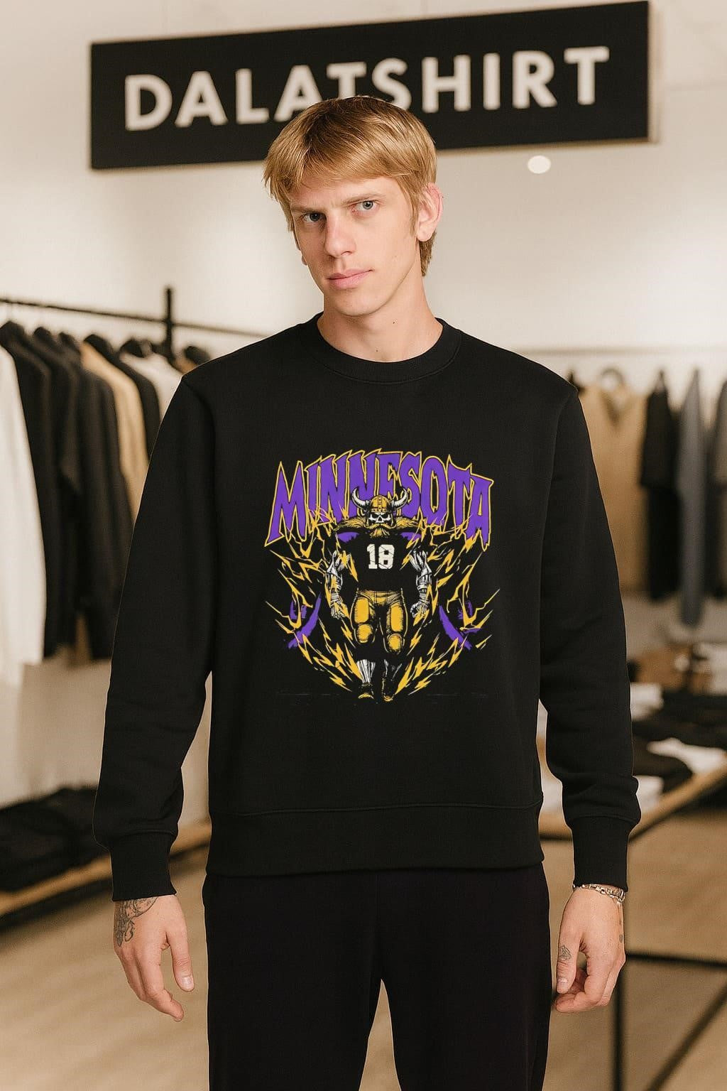 Minnesota Vikings Skull Warrior Number 18 Lightning Graphic shirt