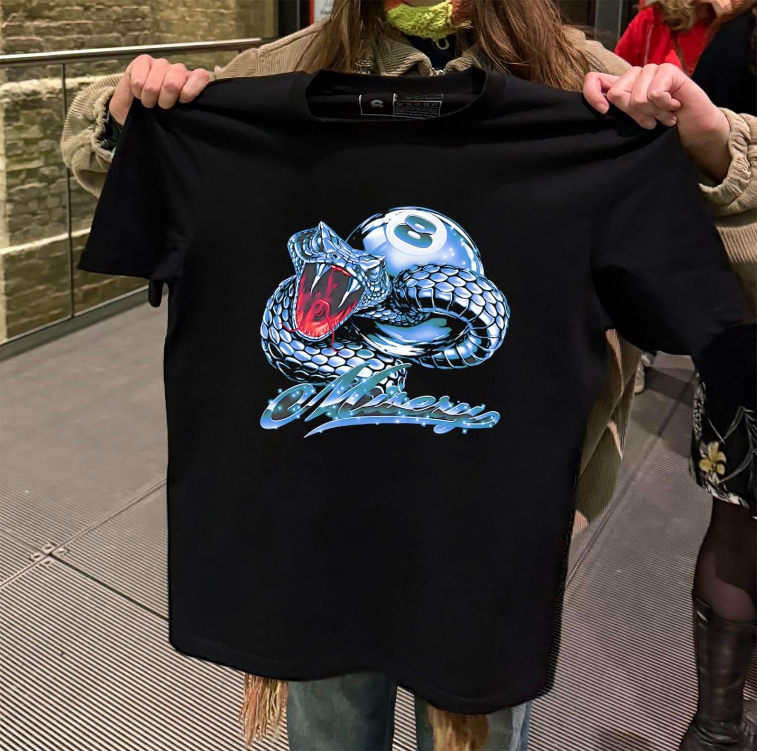 Misery Snake Cobra Coiled Around Eight Ball Chrome Graphic shirt