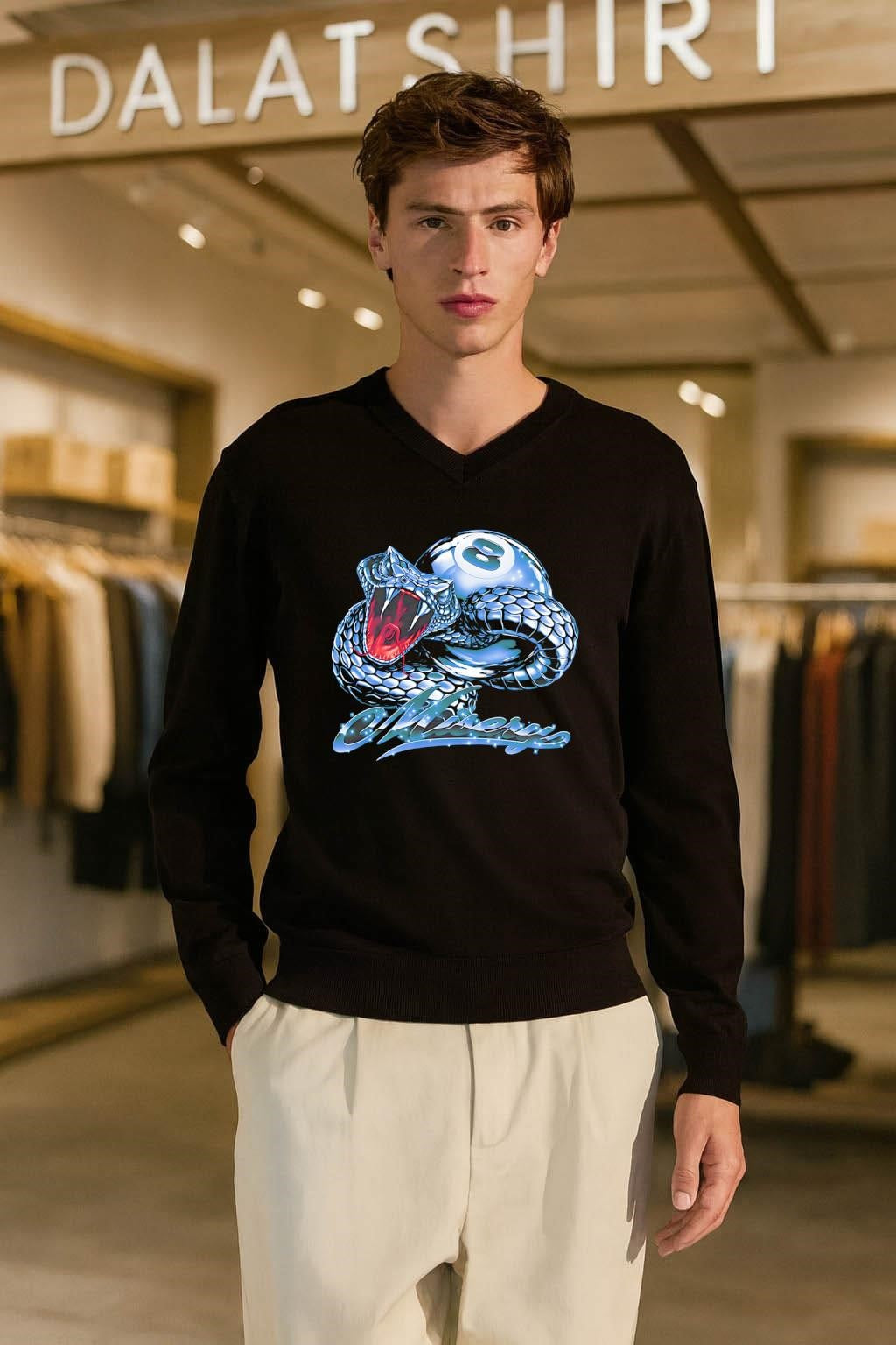 Misery Snake Cobra Coiled Around Eight Ball Chrome Graphic shirt