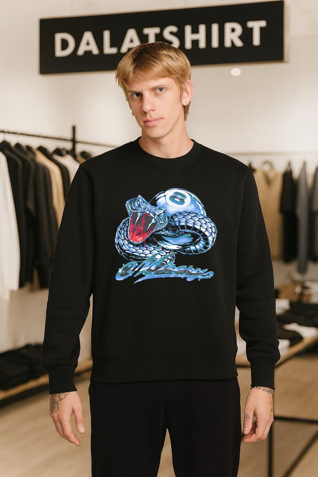 Misery Snake Cobra Coiled Around Eight Ball Chrome Graphic shirt