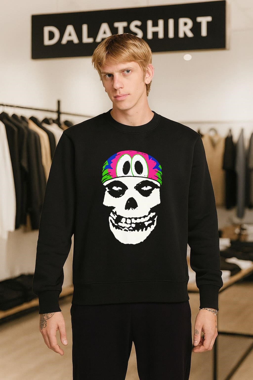 Misfits Skull Logo with Colorful Tropical Pattern shirt