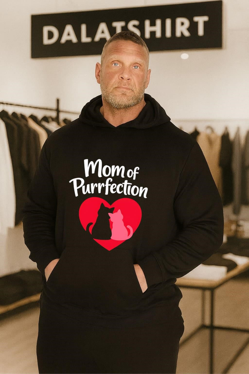 Mom of Purrfection Red Heart Black Cat shirt
