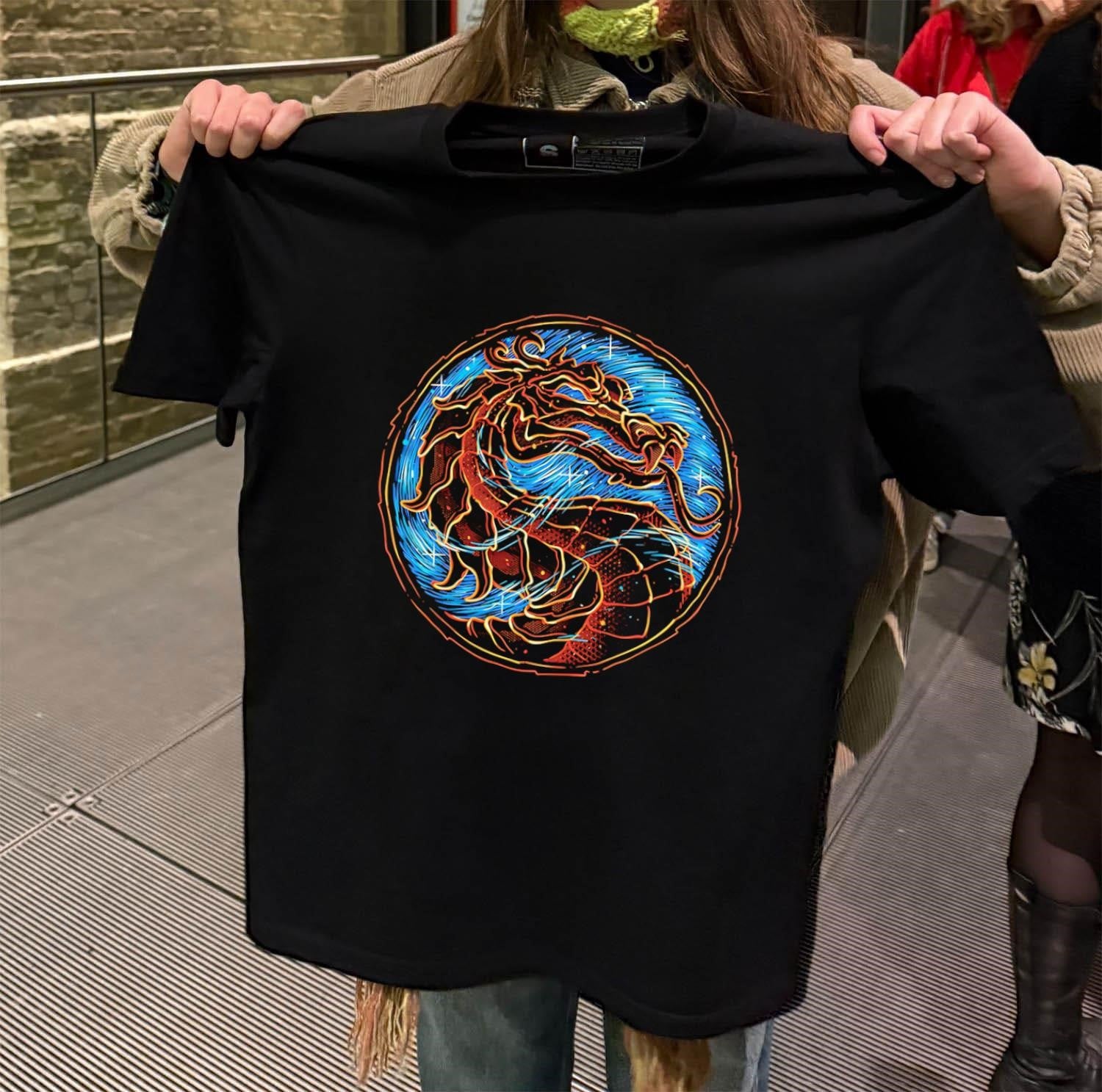 Mortal Kombat Dragon Logo Blue Fire Circle Graphic shirt