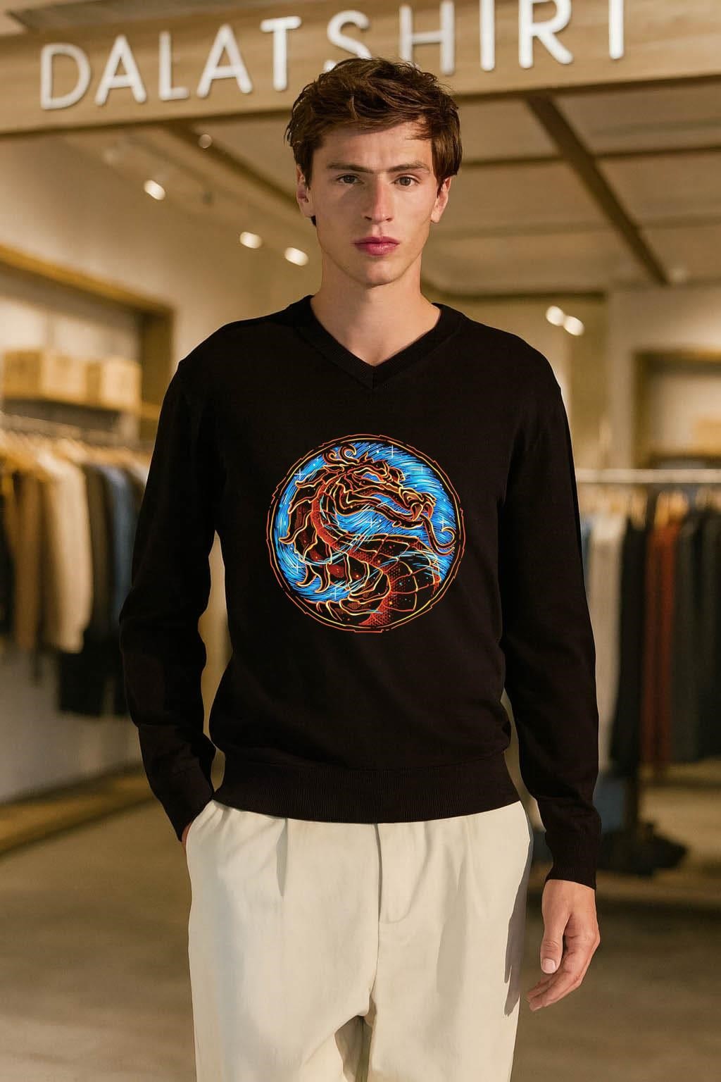 Mortal Kombat Dragon Logo Blue Fire Circle Graphic shirt