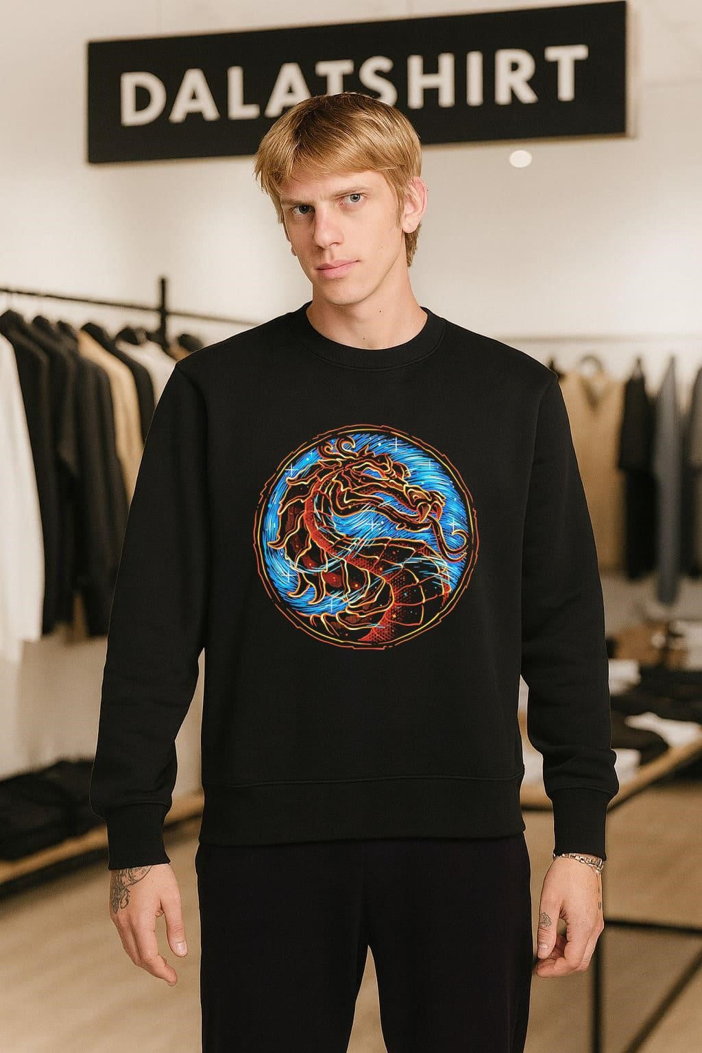 Mortal Kombat Dragon Logo Blue Fire Circle Graphic shirt