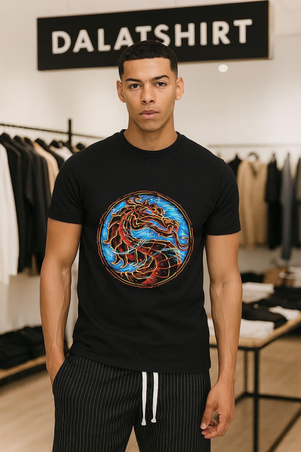 Mortal Kombat Dragon Logo Blue Fire Circle Graphic shirt