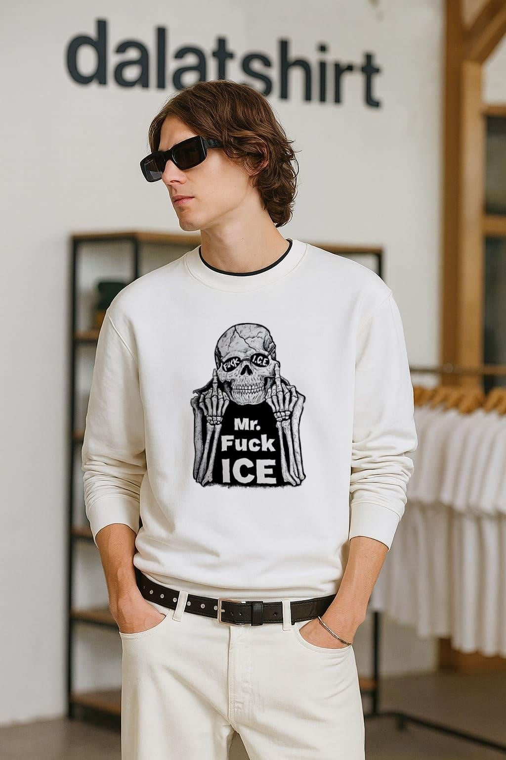 Mr Fuck ICE Skeleton Skull Middle Fingers Political shirt