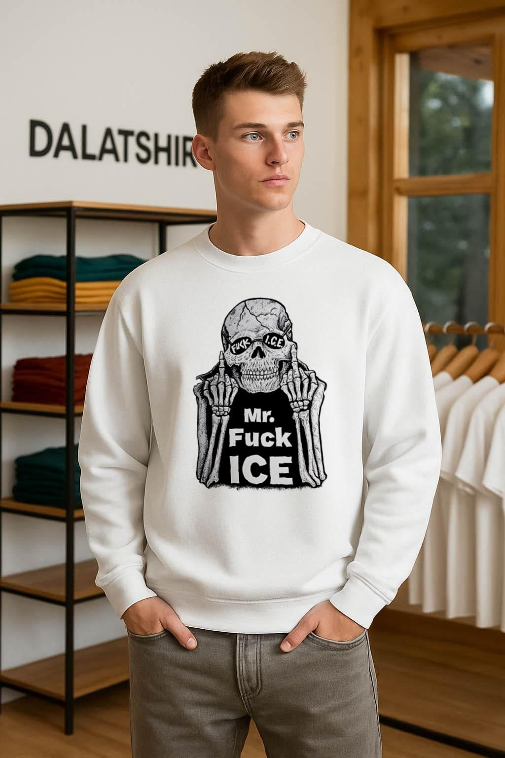 Mr Fuck ICE Skeleton Skull Middle Fingers Political shirt