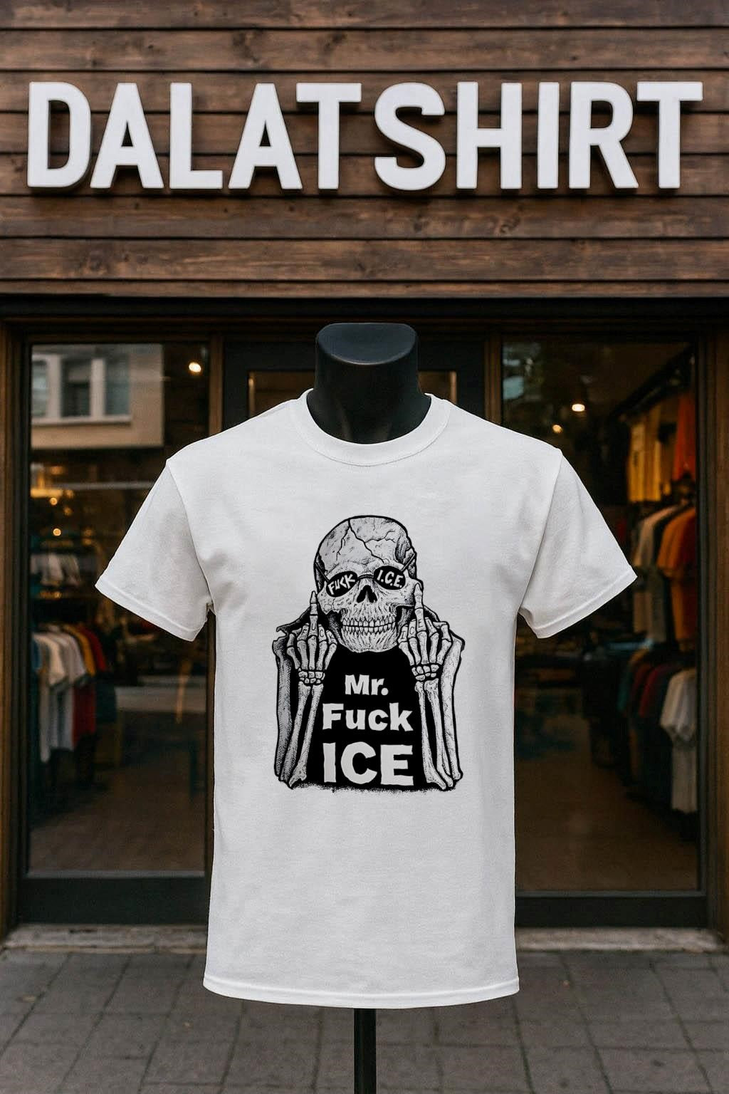 Mr Fuck ICE Skeleton Skull Middle Fingers Political shirt