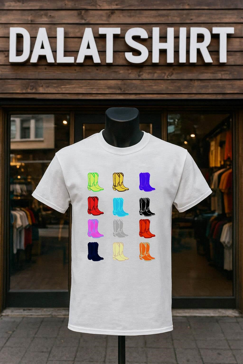 Multi Color Cowboy Boots Graphic Pattern shirt
