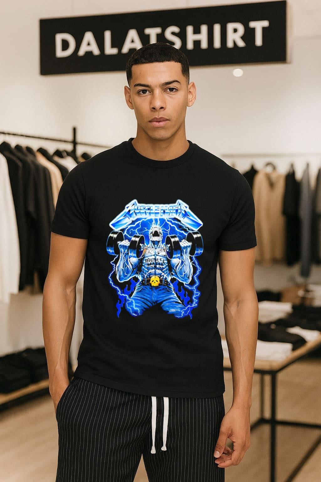 Muscle Mafia Skeleton Weightlifter Lifting Dumbbells Lightning shirt