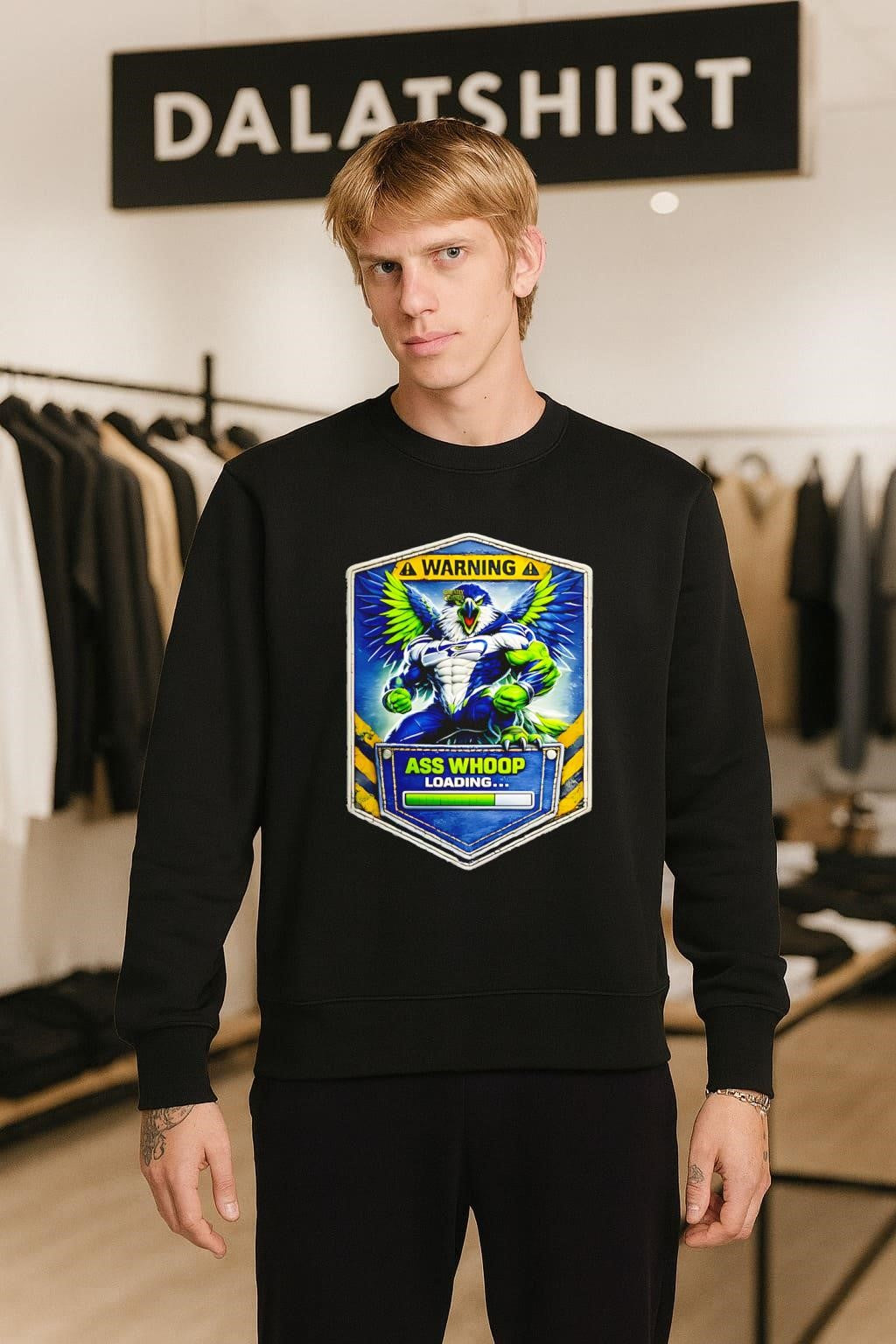Muscle Seahawk Mascot Warning Ass Whoop Loading shirt