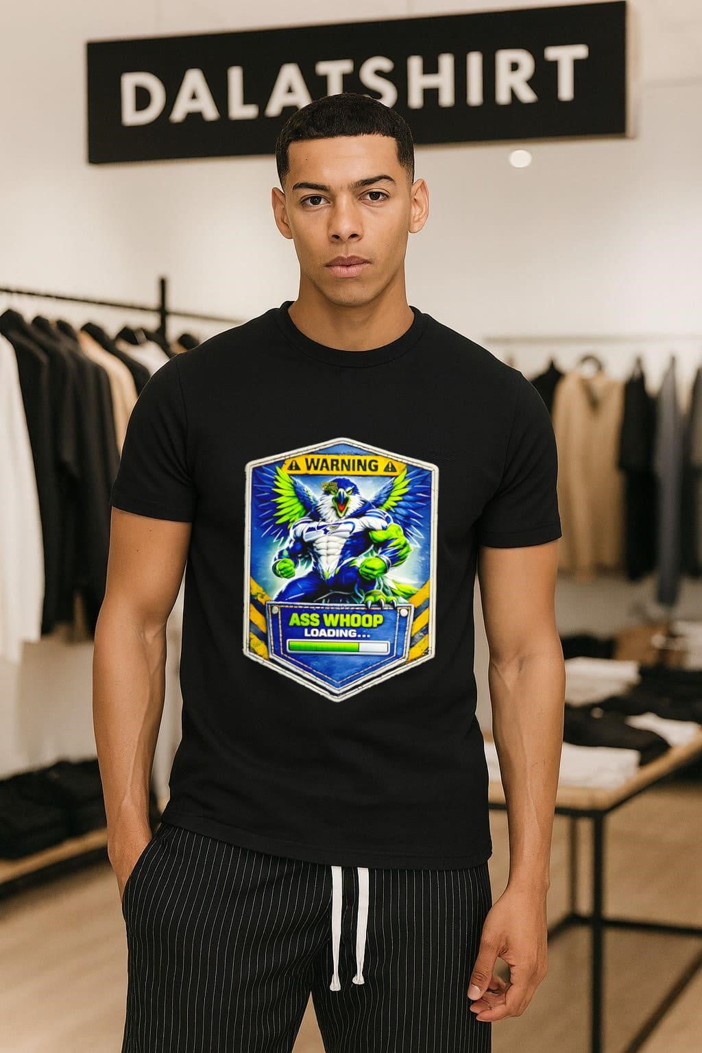 Muscle Seahawk Mascot Warning Ass Whoop Loading shirt
