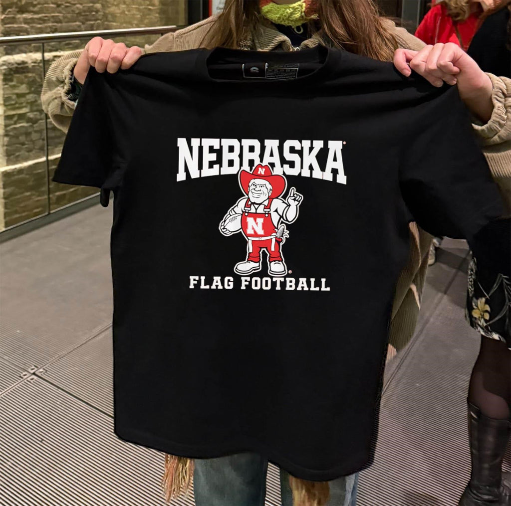 Nebraska Herbie Husker Mascot Flag Football Graphic shirt