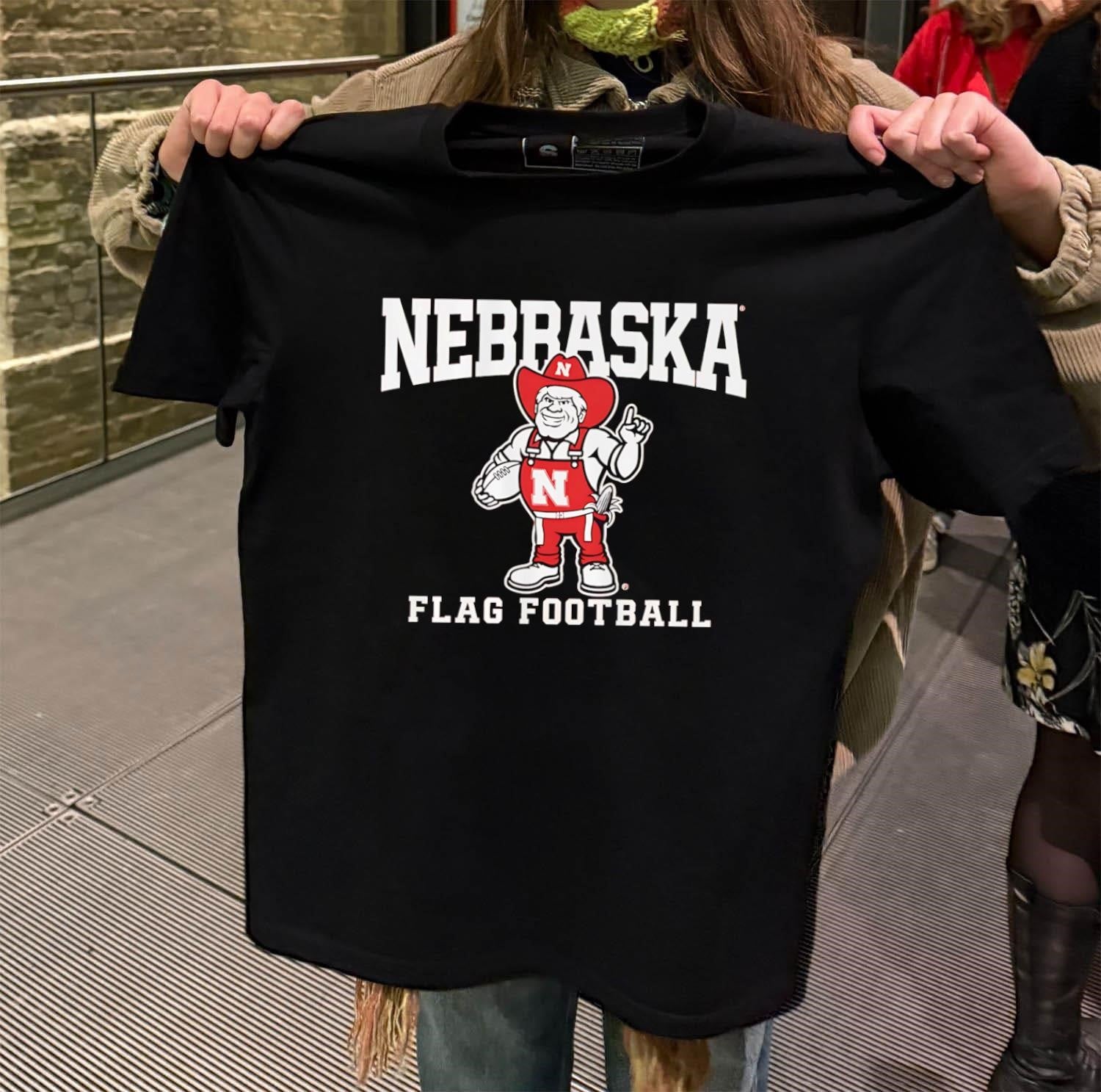 Nebraska Herbie Husker Mascot Flag Football Graphic shirt
