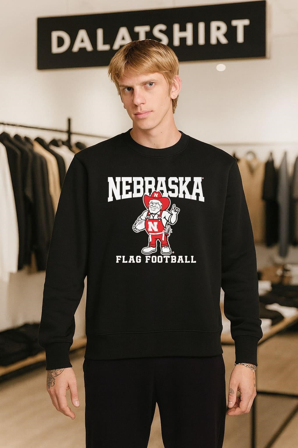 Nebraska Herbie Husker Mascot Flag Football Graphic shirt