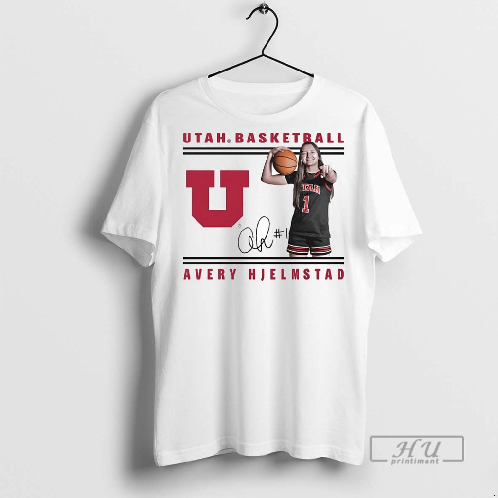 New Avery Hjelmstad Illustrated Smile Utah Basketball Signature Tee Shirts Sweatshirt Hoodies