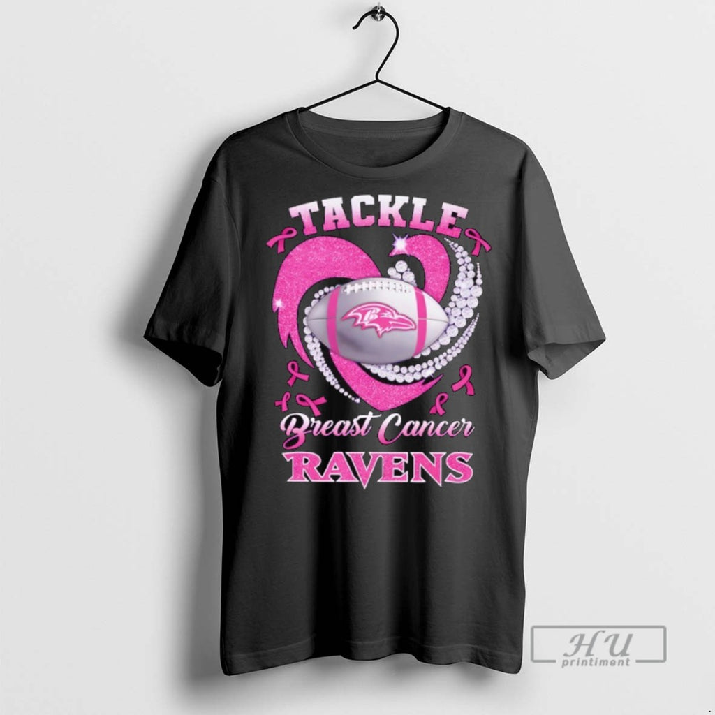 New Baltimore Ravens Breast Cancer Awareness Tackle Heart Tee Shirts Sweatshirt Hoodies