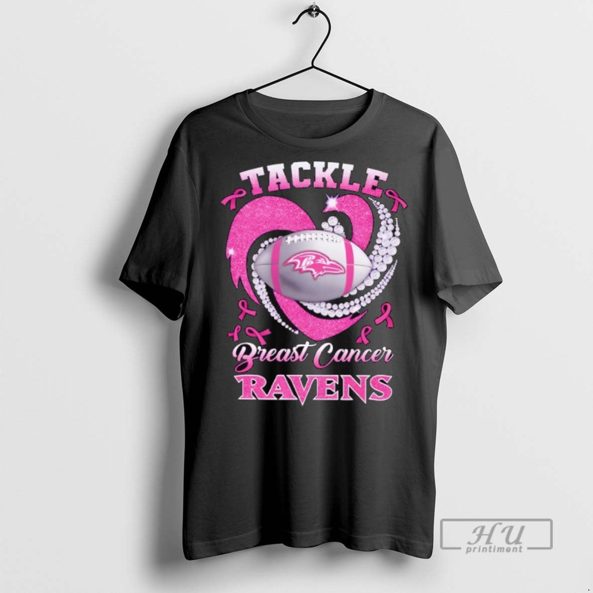 New Baltimore Ravens Breast Cancer Awareness Tackle Heart Tee Shirts Sweatshirt Hoodies