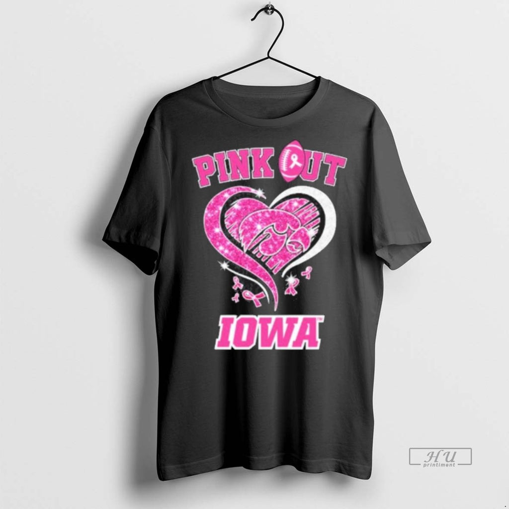 New Iowa Hawkeyes Pink Out Breast Cancer Graphic Tee Shirt Sweater