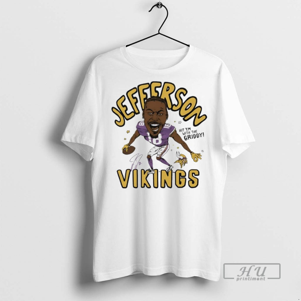 New Justin Jefferson Hit Em With The Griddy Minnesota Vikings Signature Tee Shirts Sweatshirt Hoodies