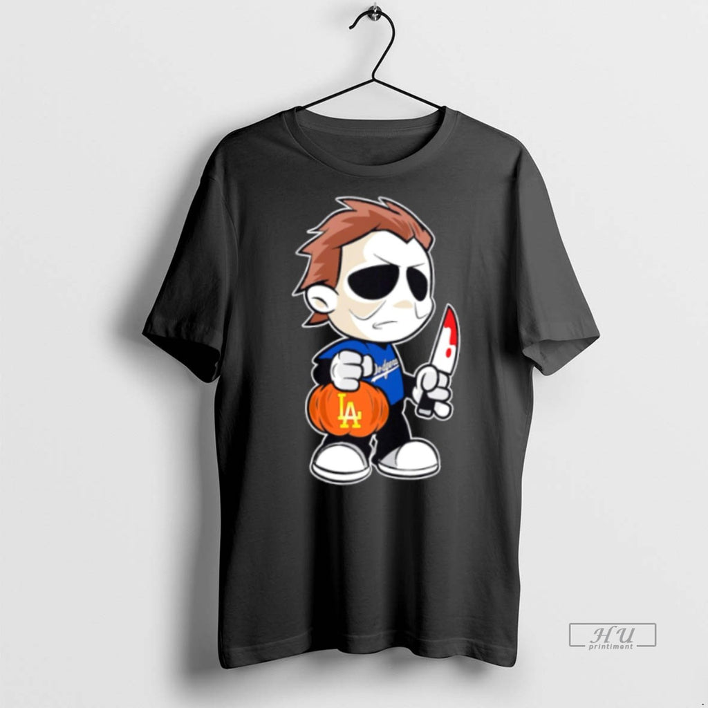 New Michael Myers Los Angeles Dodgers Halloween Graphic Tee Shirt Sweater