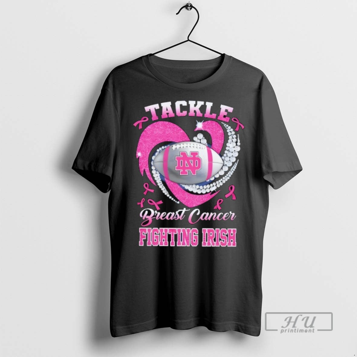 New Notre Dame Fighting Irish Breast Cancer Awareness Tackle Heart Tee Shirts Sweatshirt Hoodies